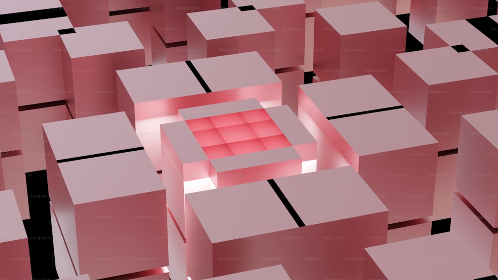 un groupe de cubes avec un carré rouge au milieu