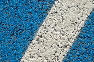 a close up of a blue and white street sign