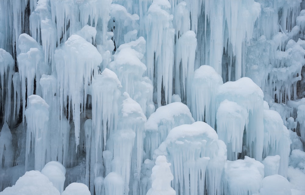 a large group of ice formations in the snow