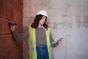 a woman wearing a hard hat and safety vest