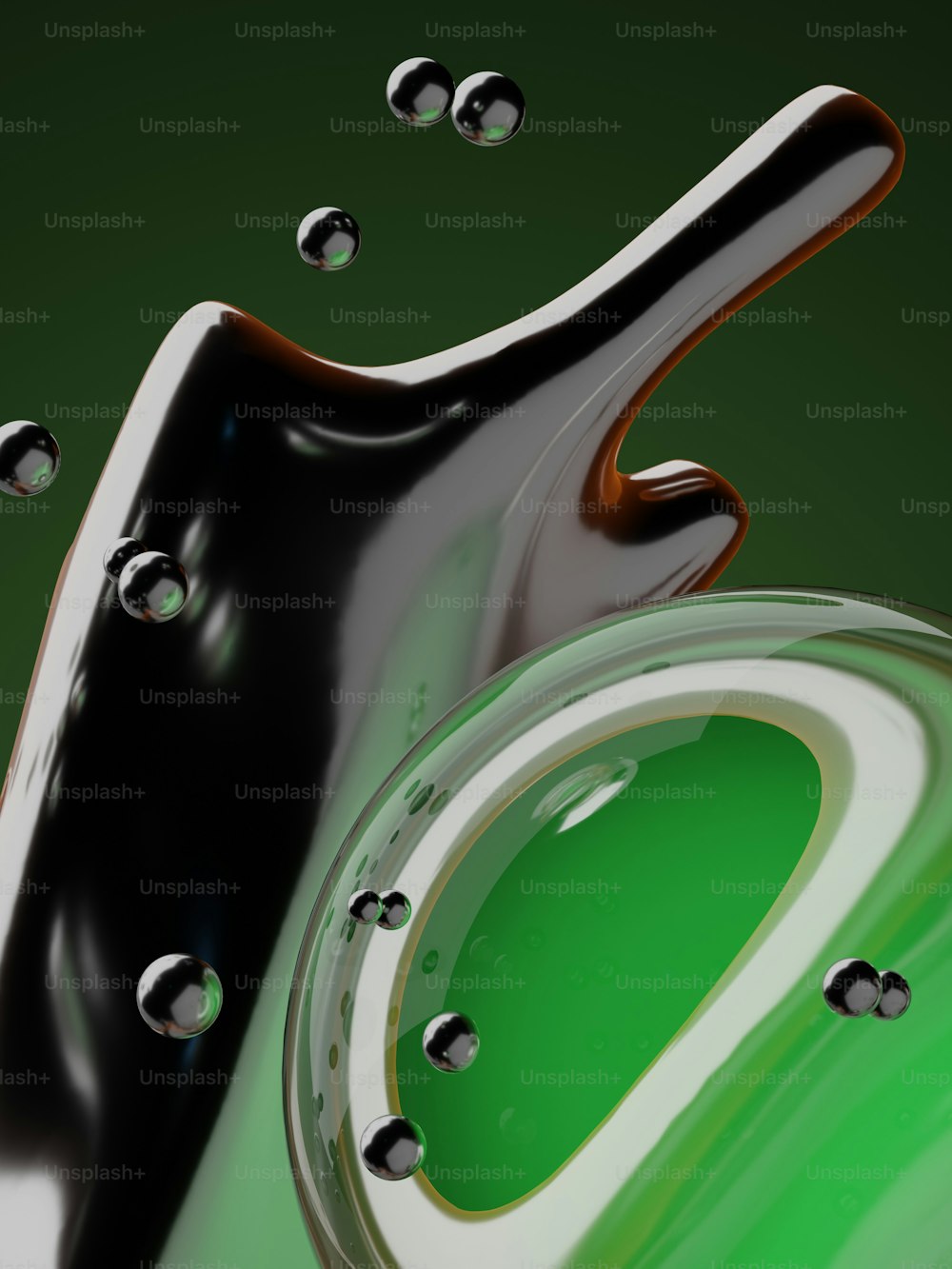 a close up of a green and black object