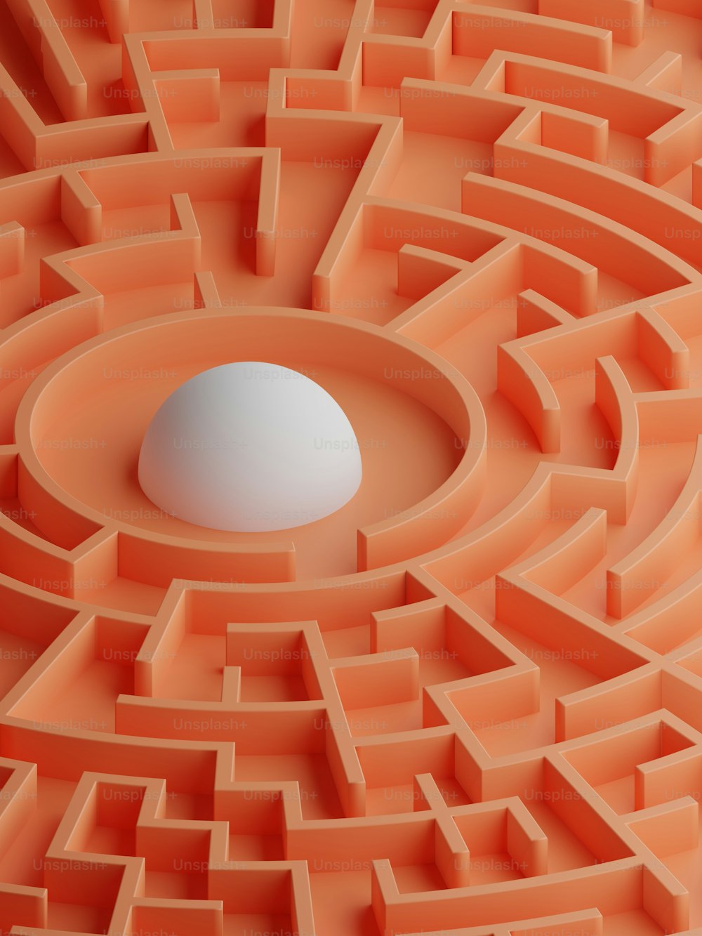 a white ball is in the middle of a maze