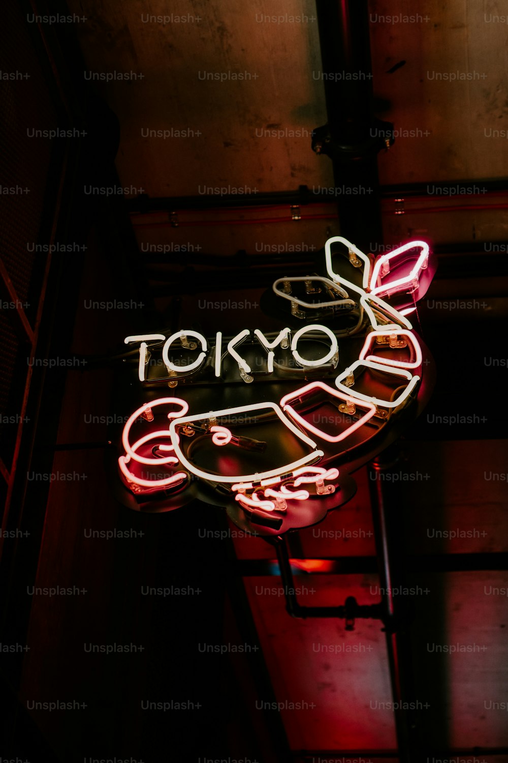 a neon sign hanging from the side of a building