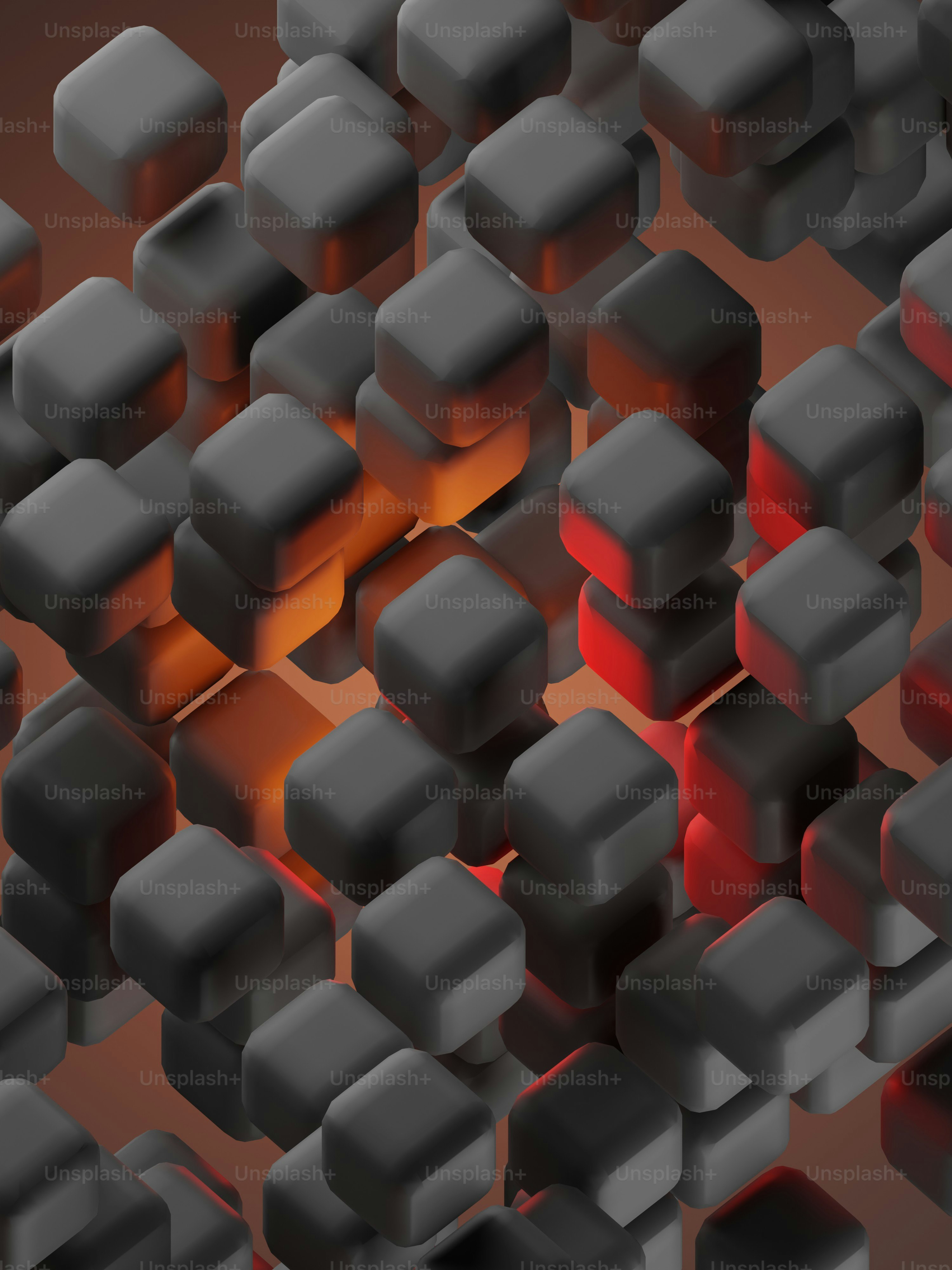 a black and red background with a lot of cubes