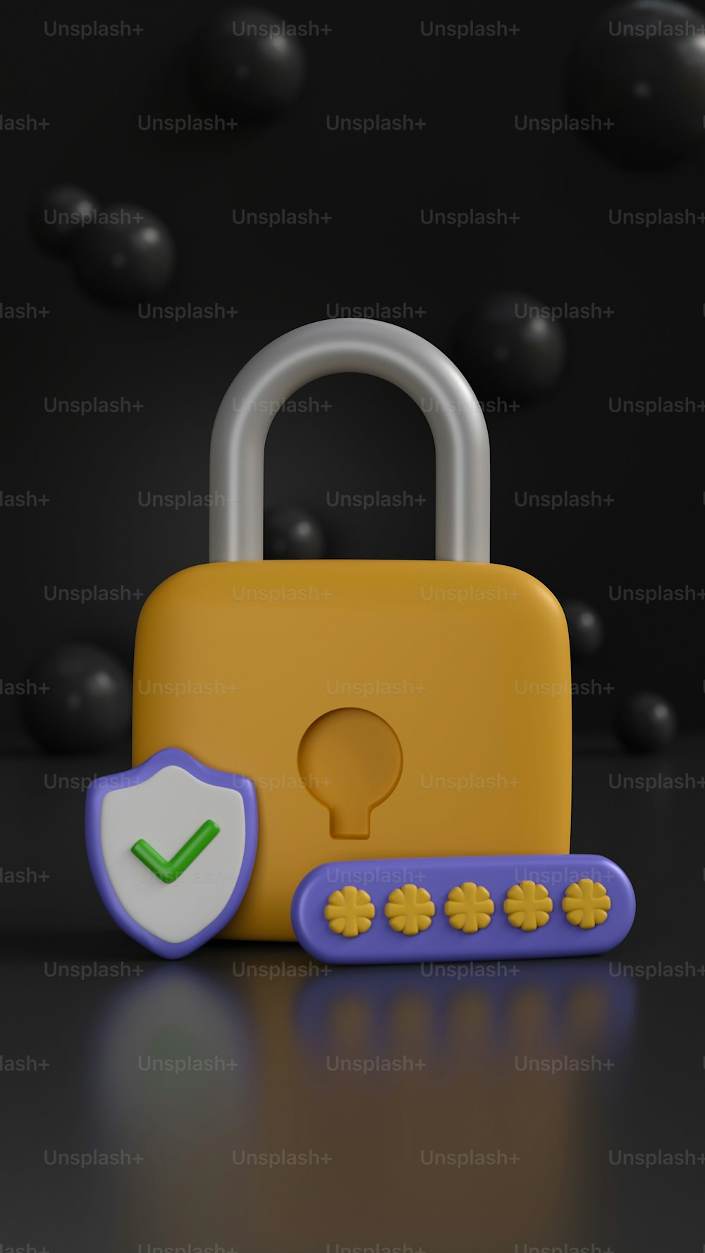 a yellow padlock with a check mark on it