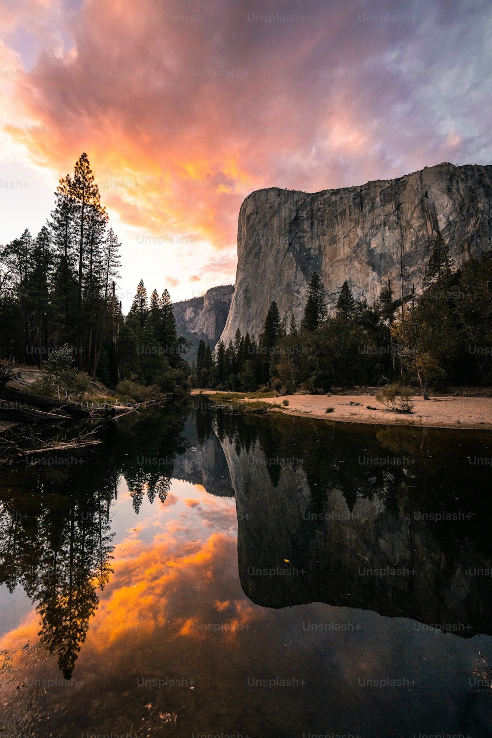 a river with a mountain in the background