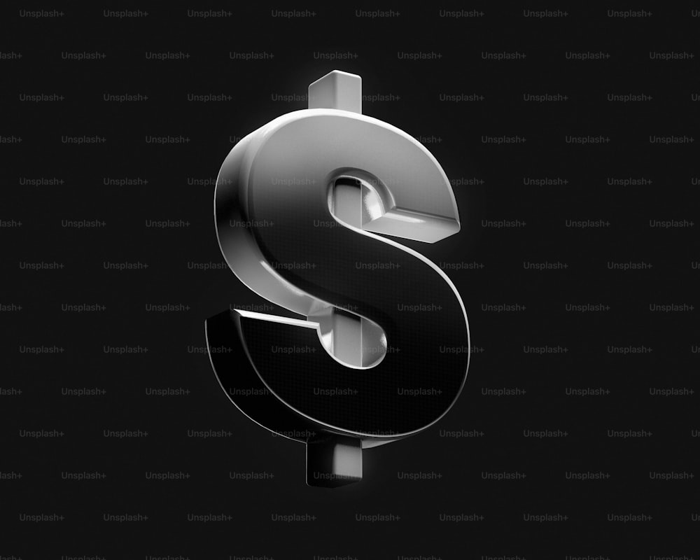 Un simbolo del dollaro argento e nero su uno sfondo nero
