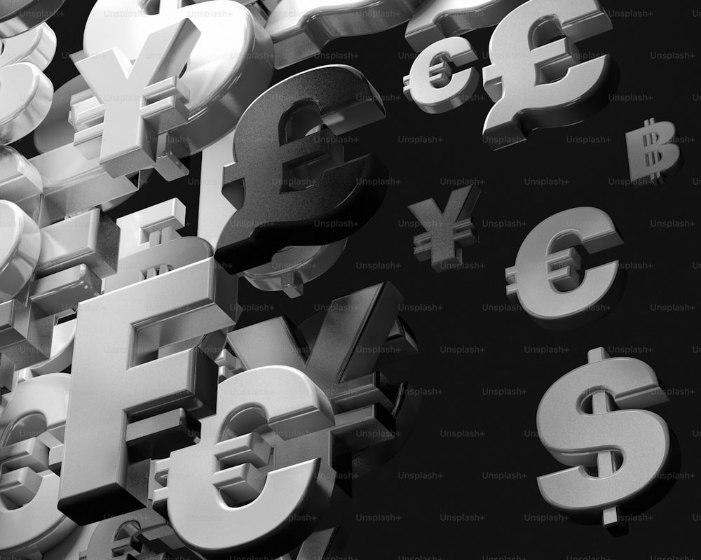 Une photo en noir et blanc des symboles monétaires