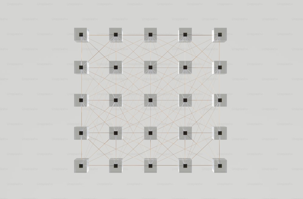 um quadrado branco com quadrados pretos sobre ele
