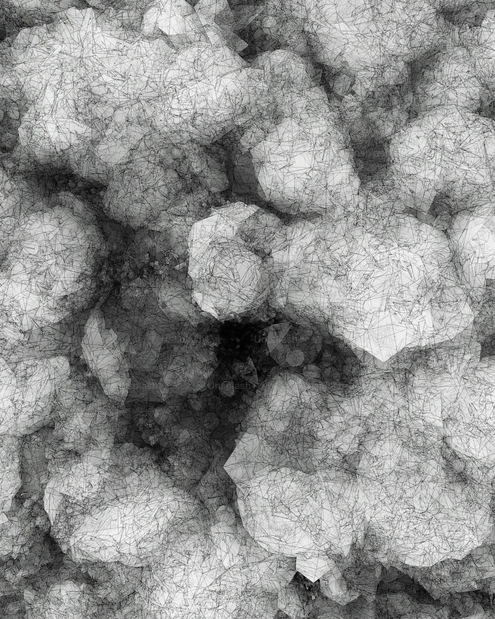 uma foto em preto e branco de um monte de bolhas