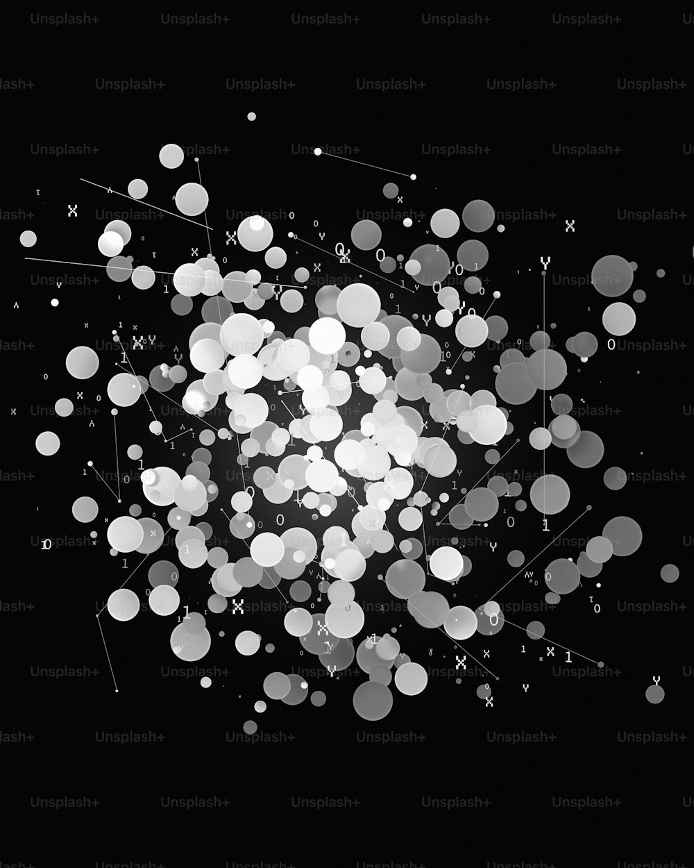 uma foto em preto e branco de um monte de pontos