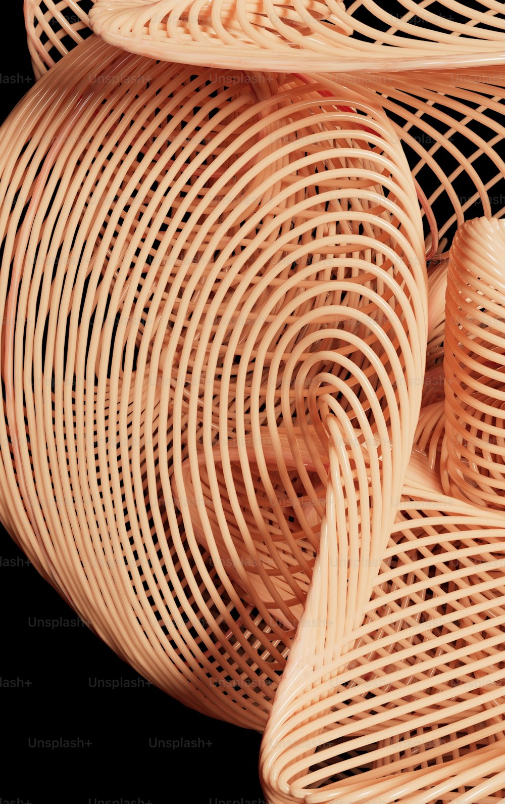 a close up of a wicker basket on a black background