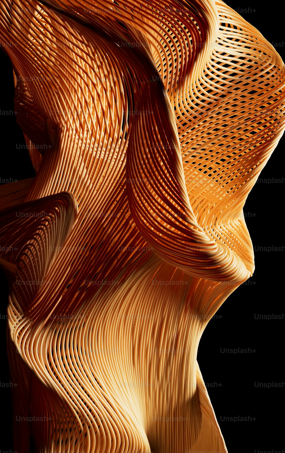 um close up de uma escultura feita de madeira