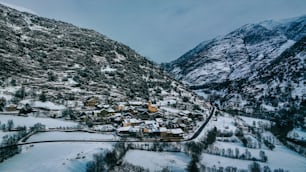a small village in the middle of a snowy mountain