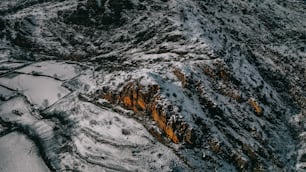 an aerial view of a snow covered mountain