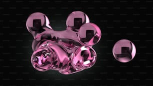 a pink mickey mouse glass sculpture on a black background
