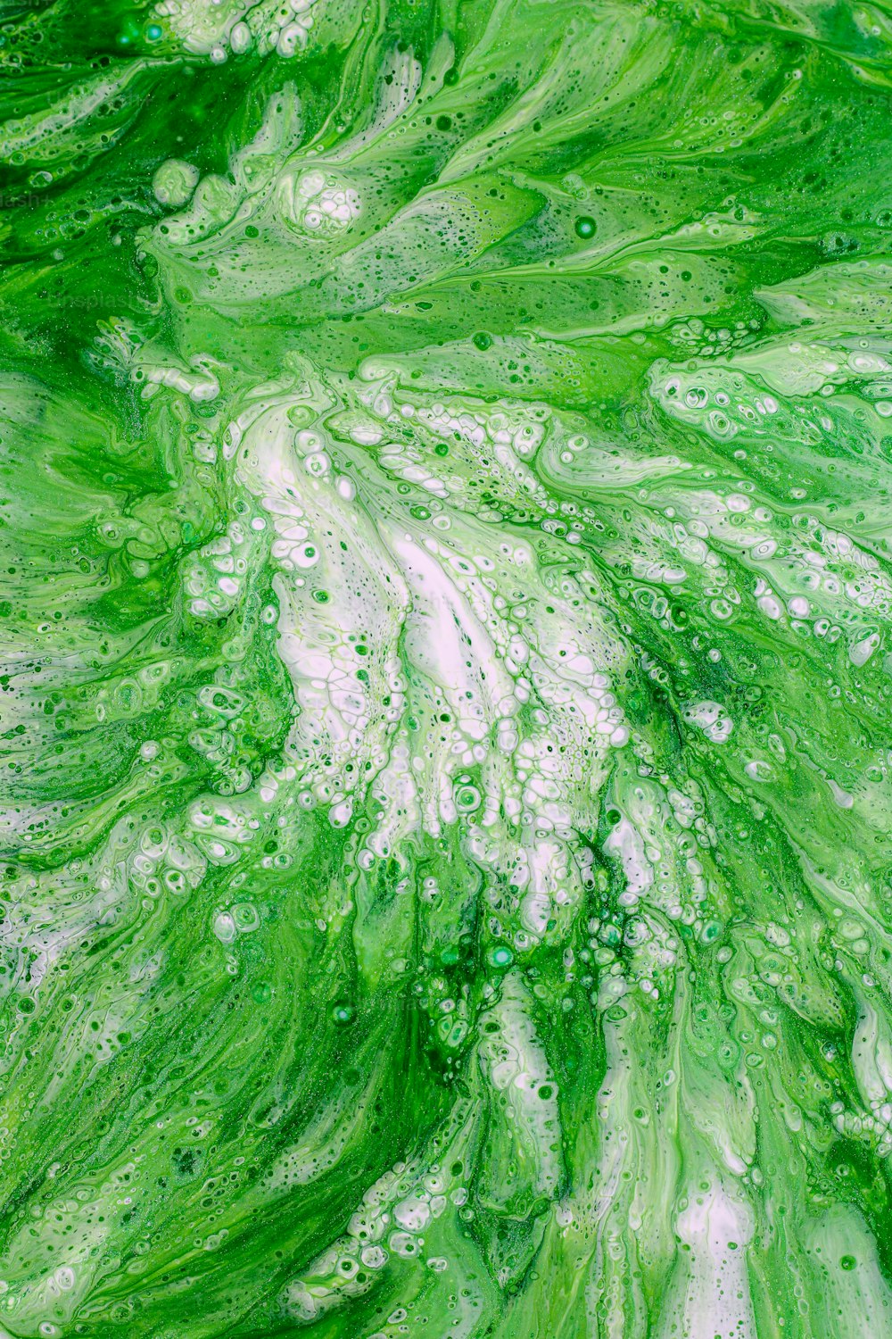 a close up of a green and white substance
