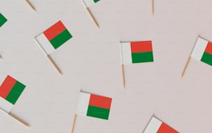 a group of toothpicks with flags on them