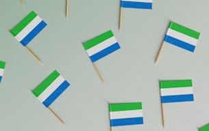 un groupe de cure-dents avec des drapeaux
