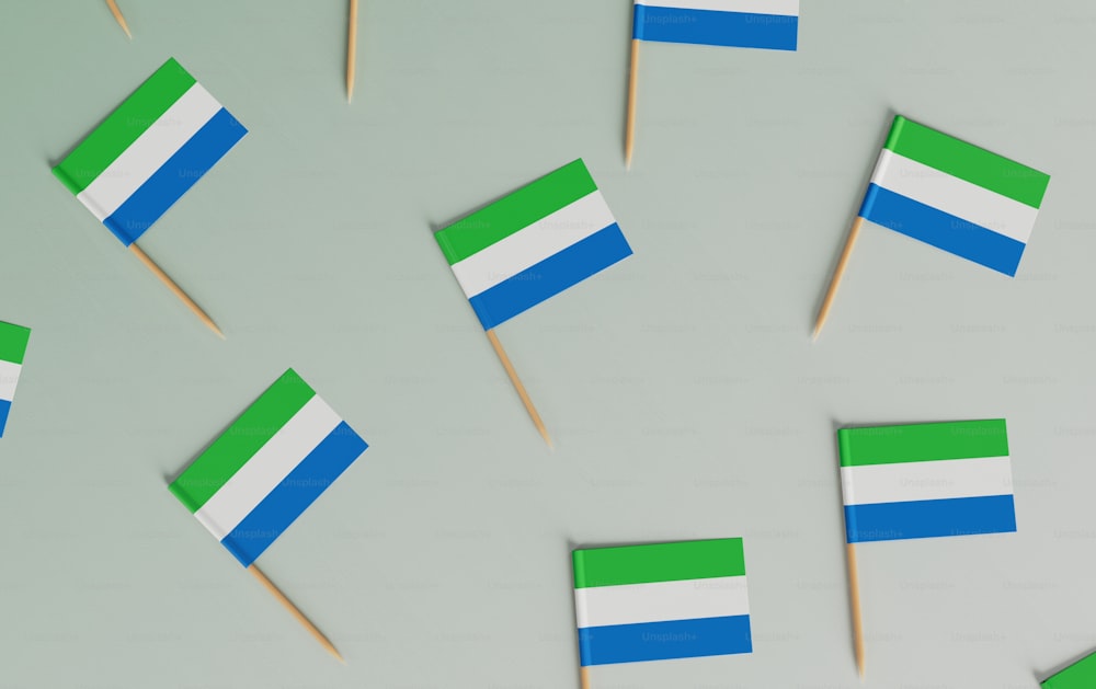 a group of toothpicks with flags on them
