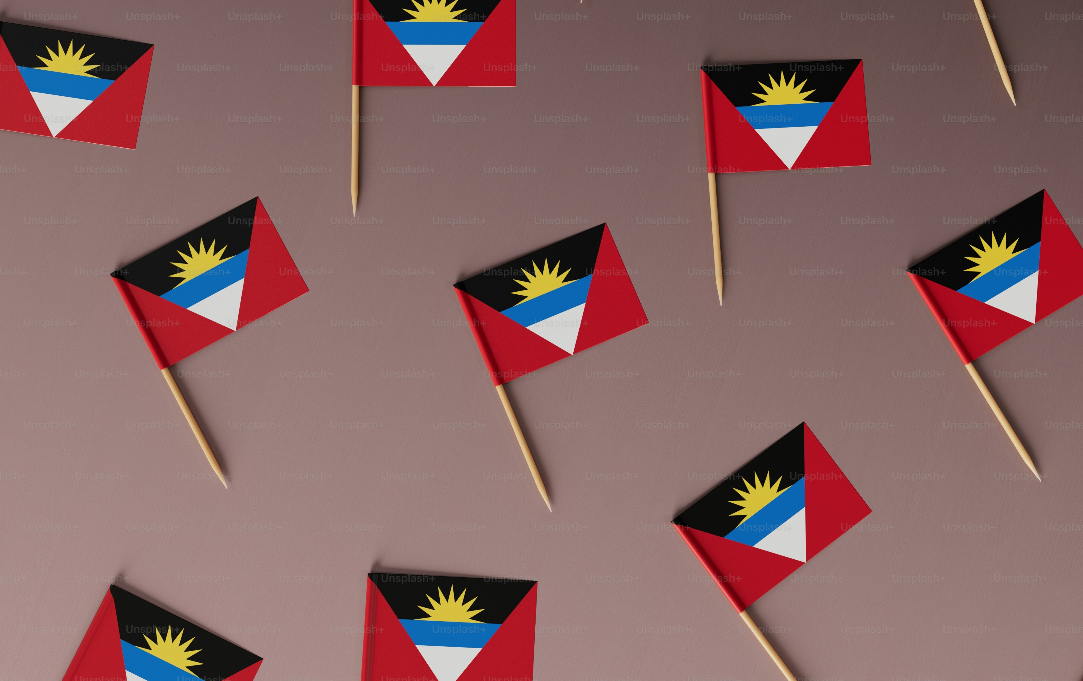 a group of small flags sitting on top of a table