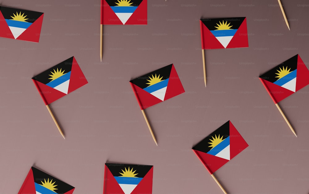 a group of small flags sitting on top of a table