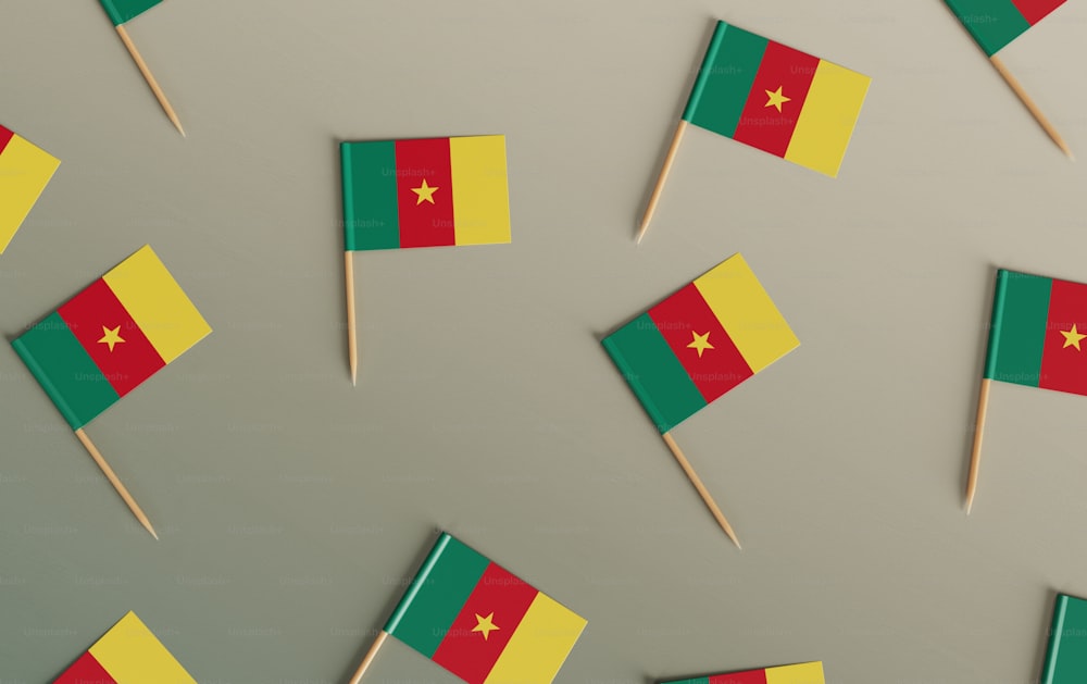 a group of flags that are on a stick