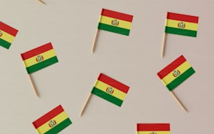 a group of small flags sitting on top of toothpicks