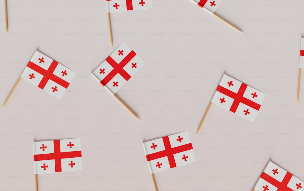 a group of matches with flags on them