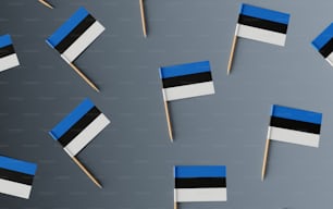 Un grupo de fósforos con palos con banderas