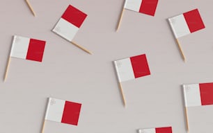 a group of matches with flags on them