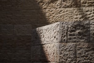 a close up of a brick wall with a shadow on it