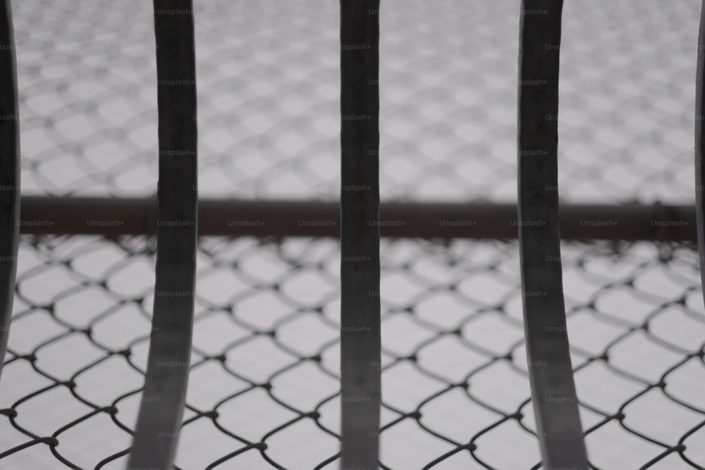 Un primo piano di una recinzione metallica con uno sfondo bianco