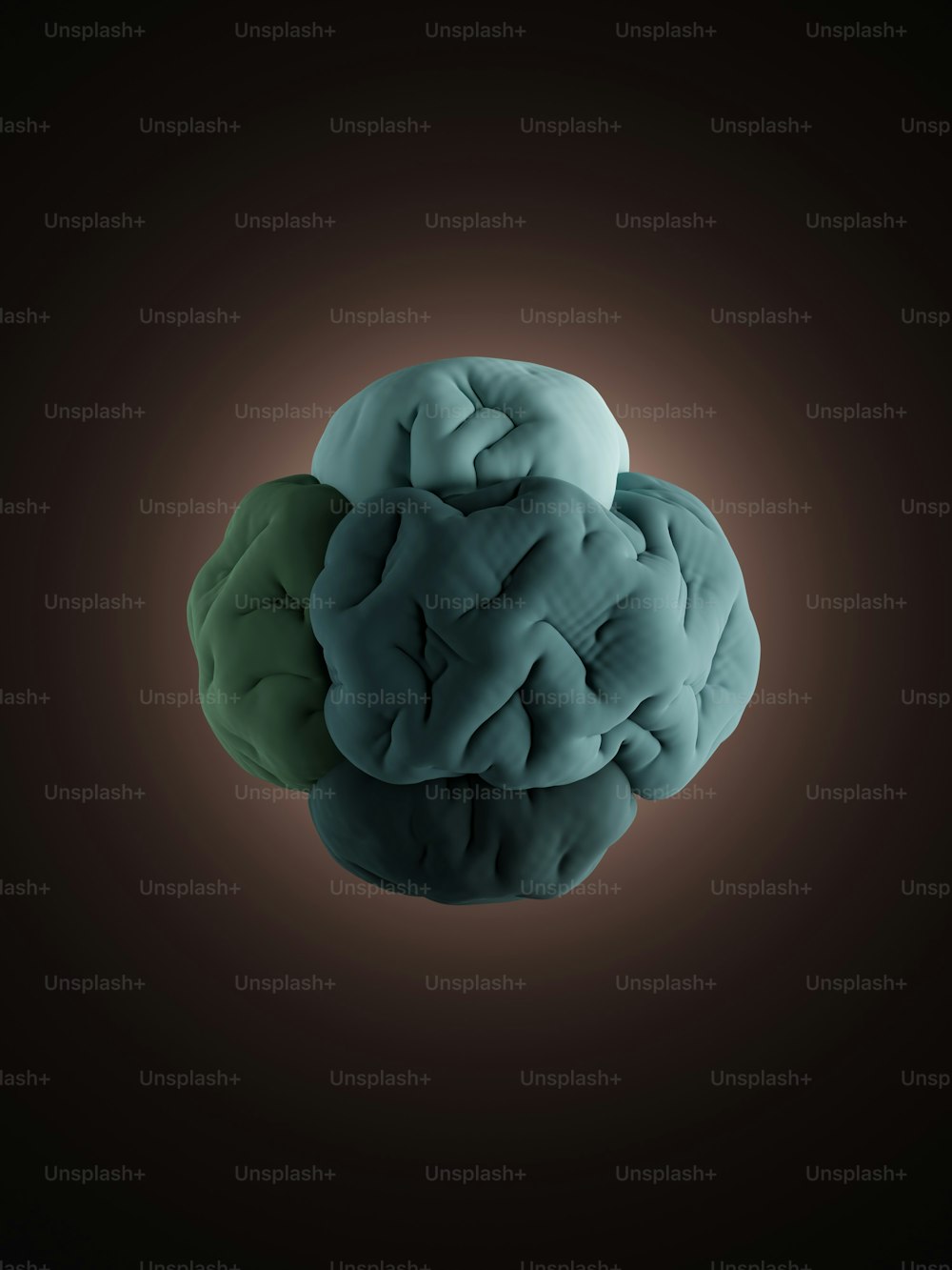 two different colored brain models on a black background
