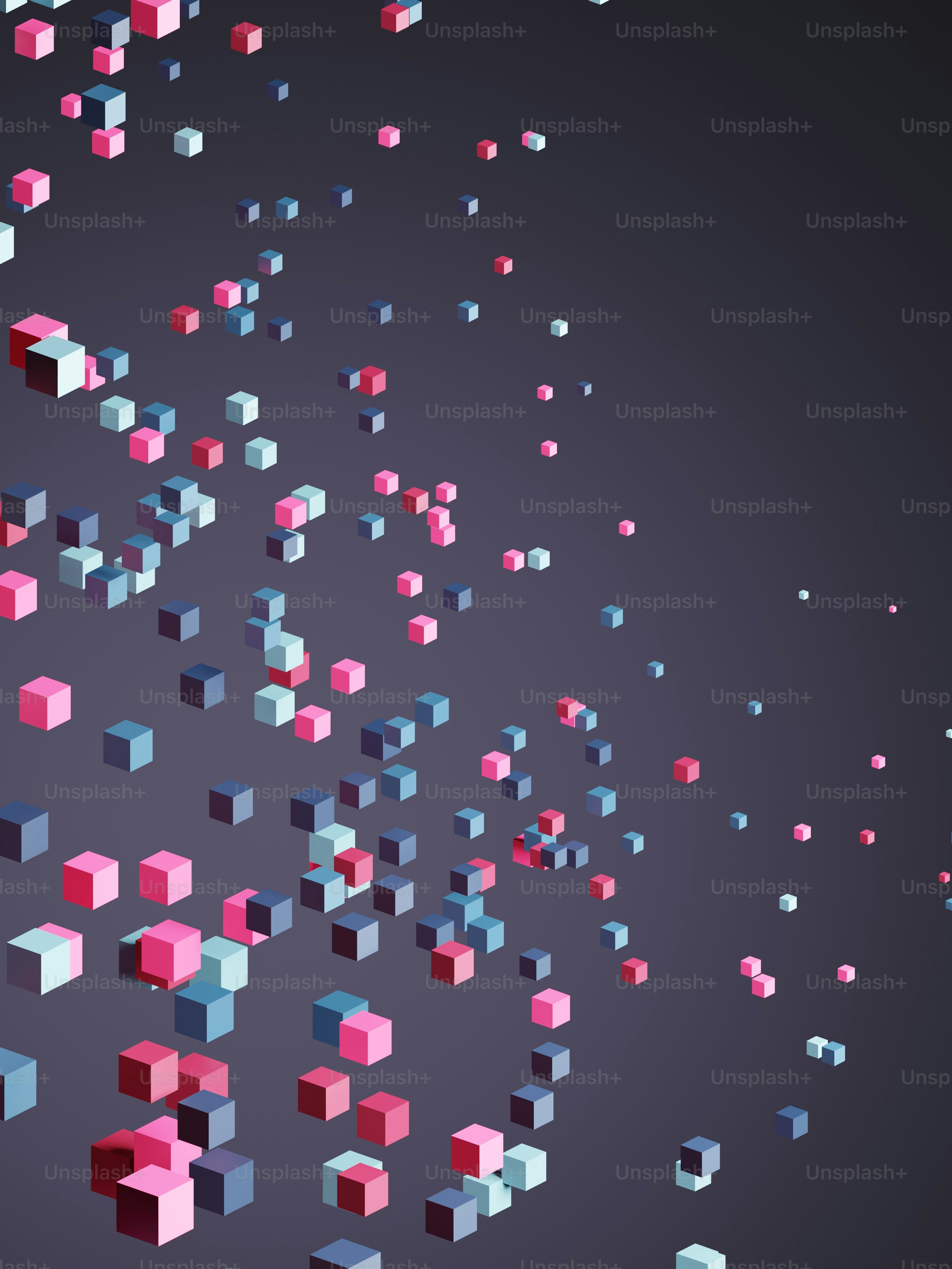 a group of cubes floating in the air