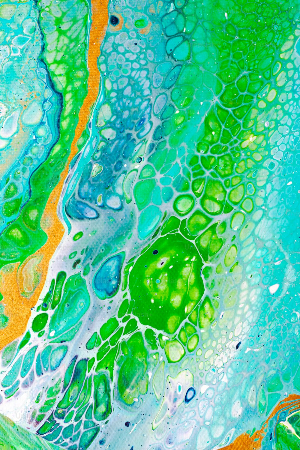 Una pintura abstracta de colores azul y verde