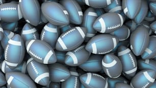 Un grand tas de ballons de football bleus et blancs