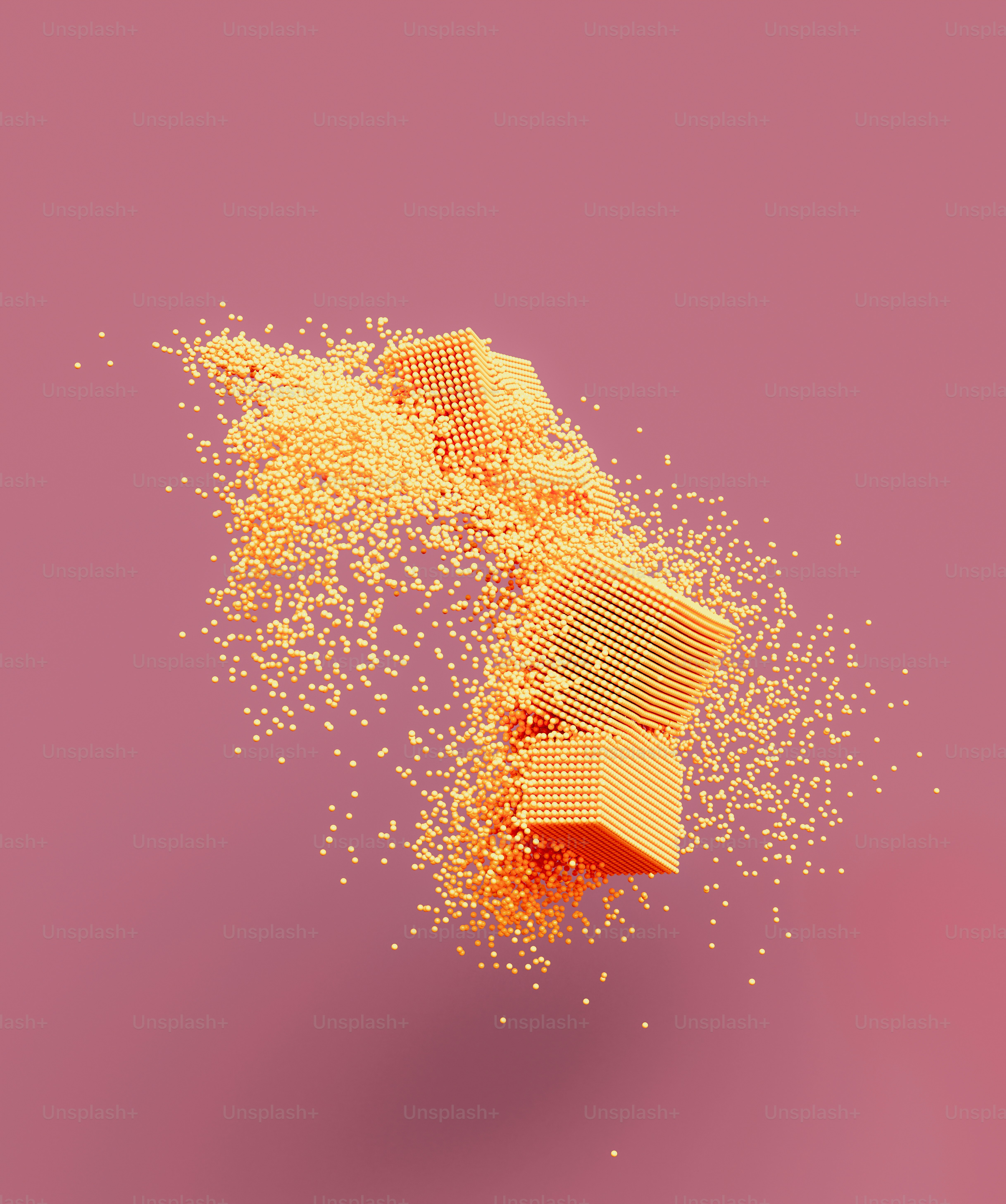 a pile of yellow objects on a pink background