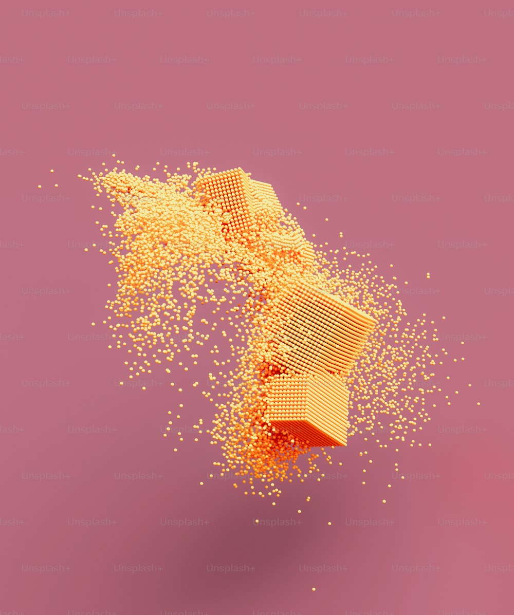 a pile of yellow objects on a pink background