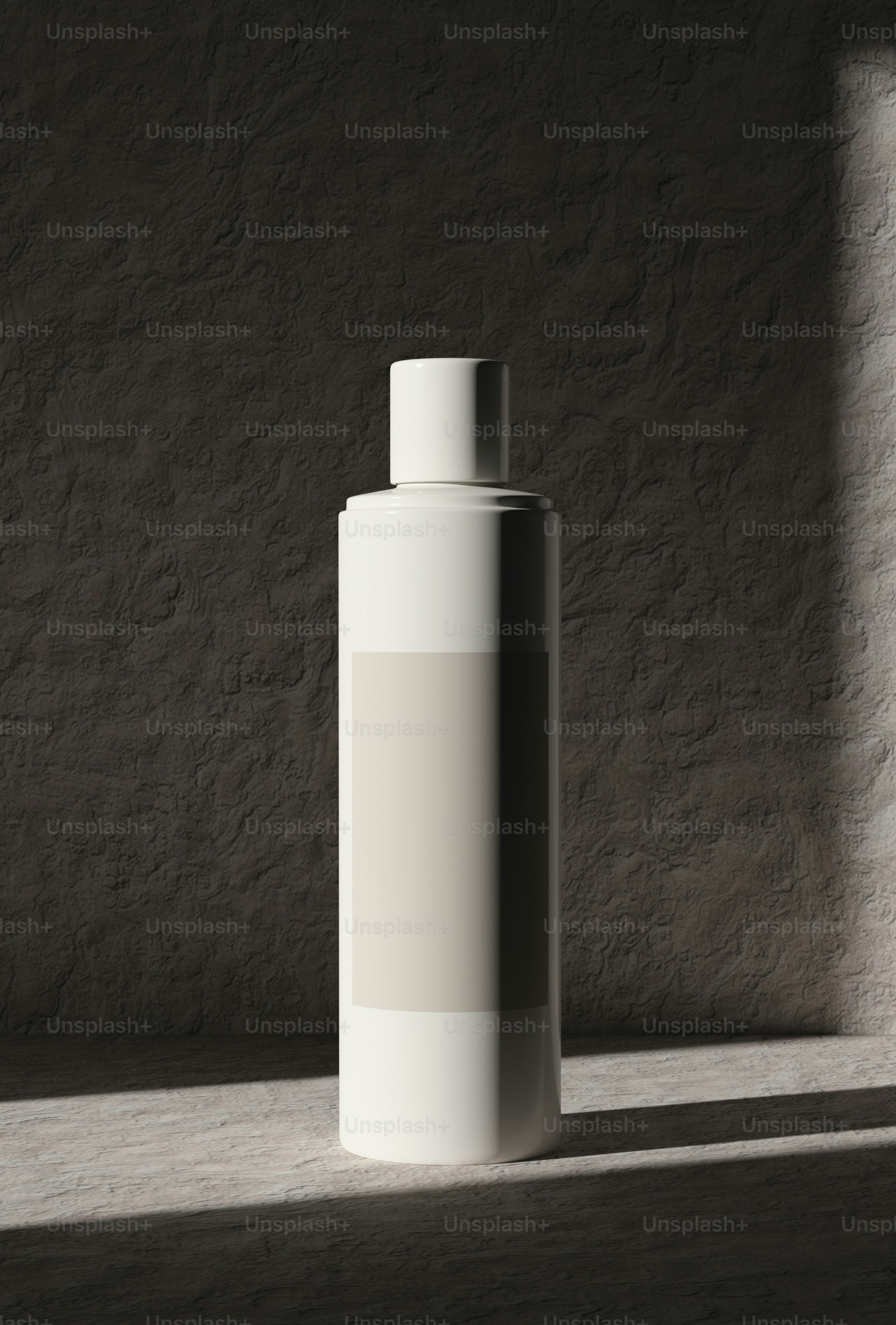 a white bottle sitting on top of a table
