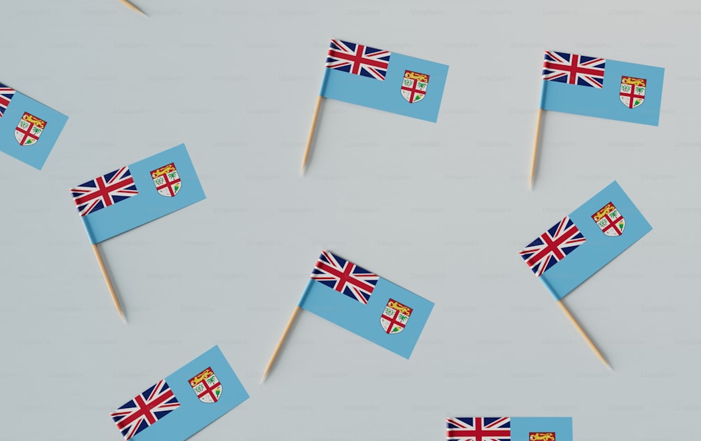 a group of toothpicks with flags on them