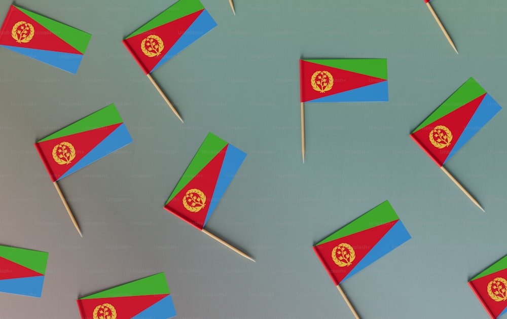 a group of small red and green flags