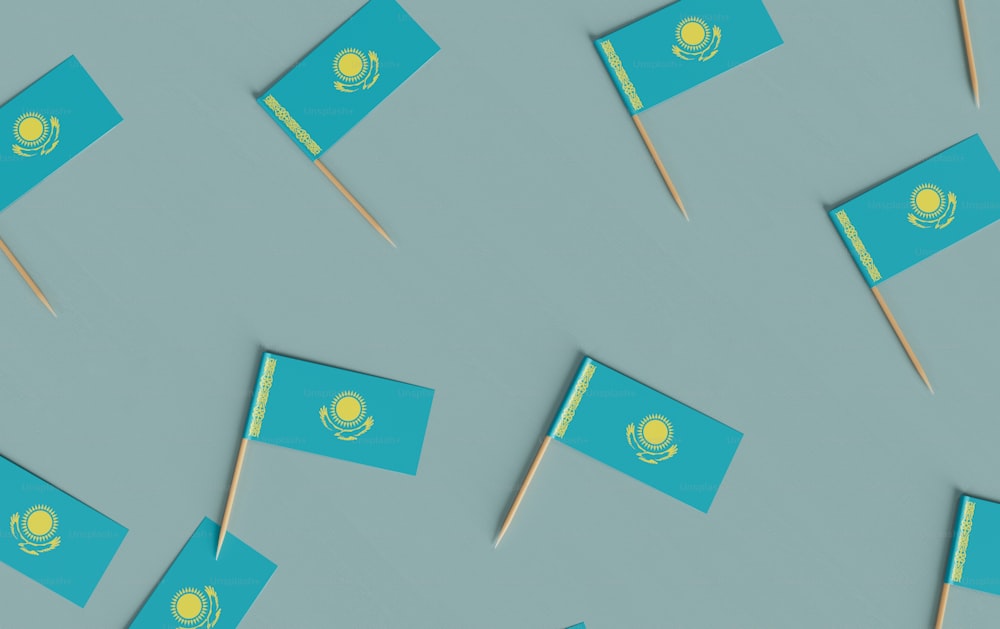 a group of flags that are on a stick