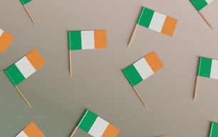 a group of small green and white flags