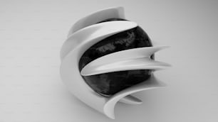 um vaso preto e branco com um design curvo