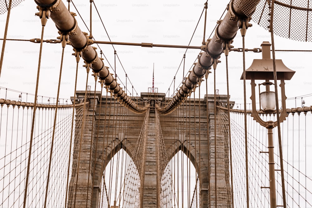 a view of the brooklyn bridge from the ground