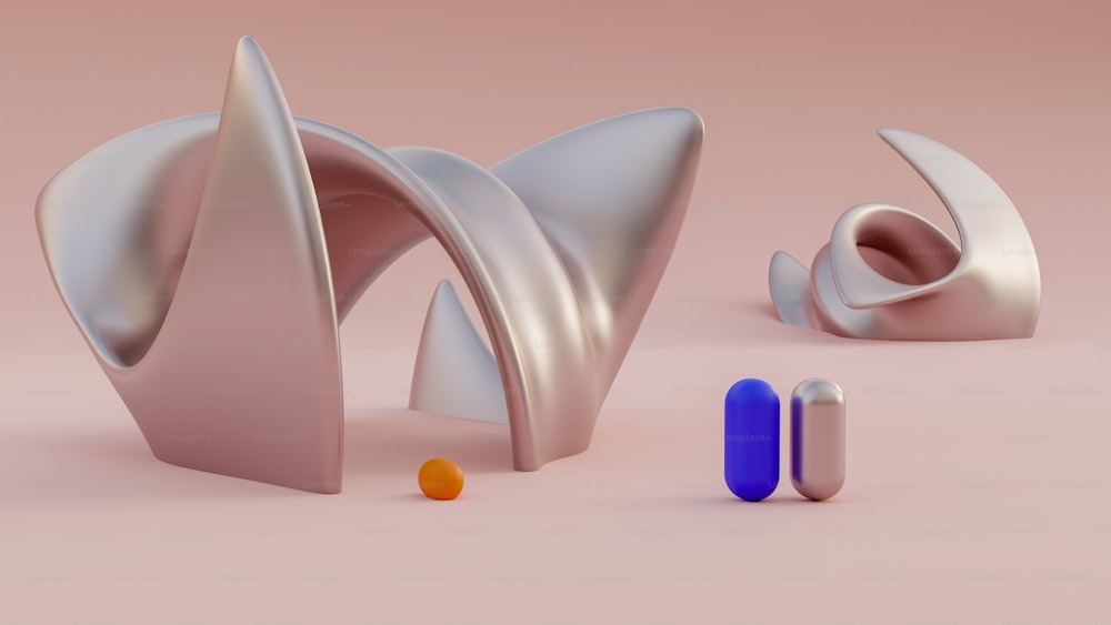a group of objects sitting on top of a pink surface