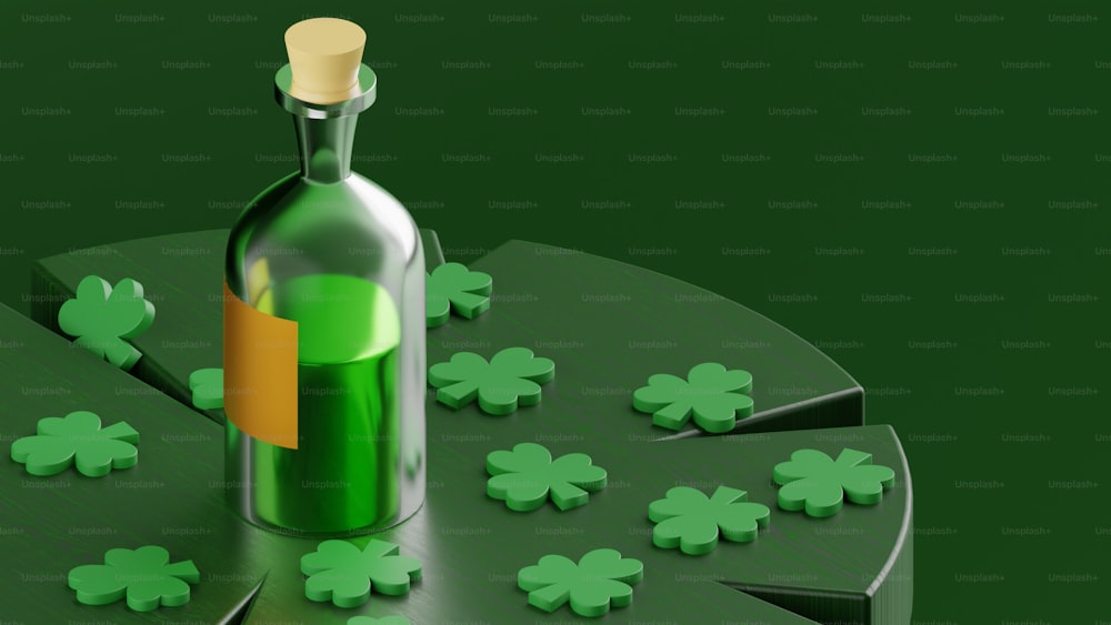 una bottiglia verde con un tappo di sughero sopra di esso