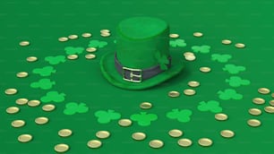 um chapéu verde com moedas de ouro em torno dele