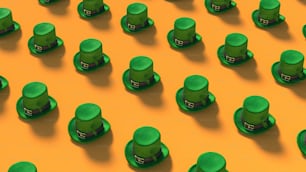 Eine Gruppe grüner Hüte auf gelbem Hintergrund